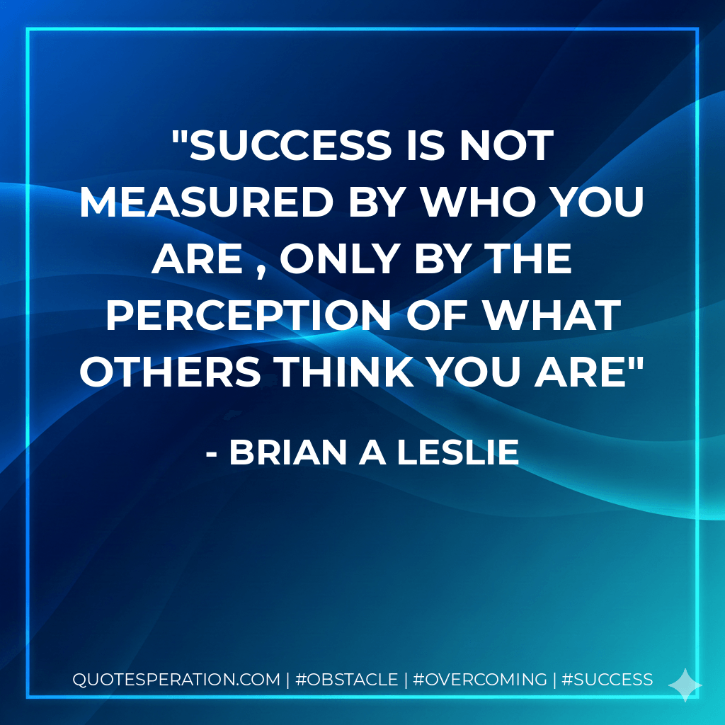 Success is not measured by who you are , only by the perception of what others think you are - Brian A Leslie