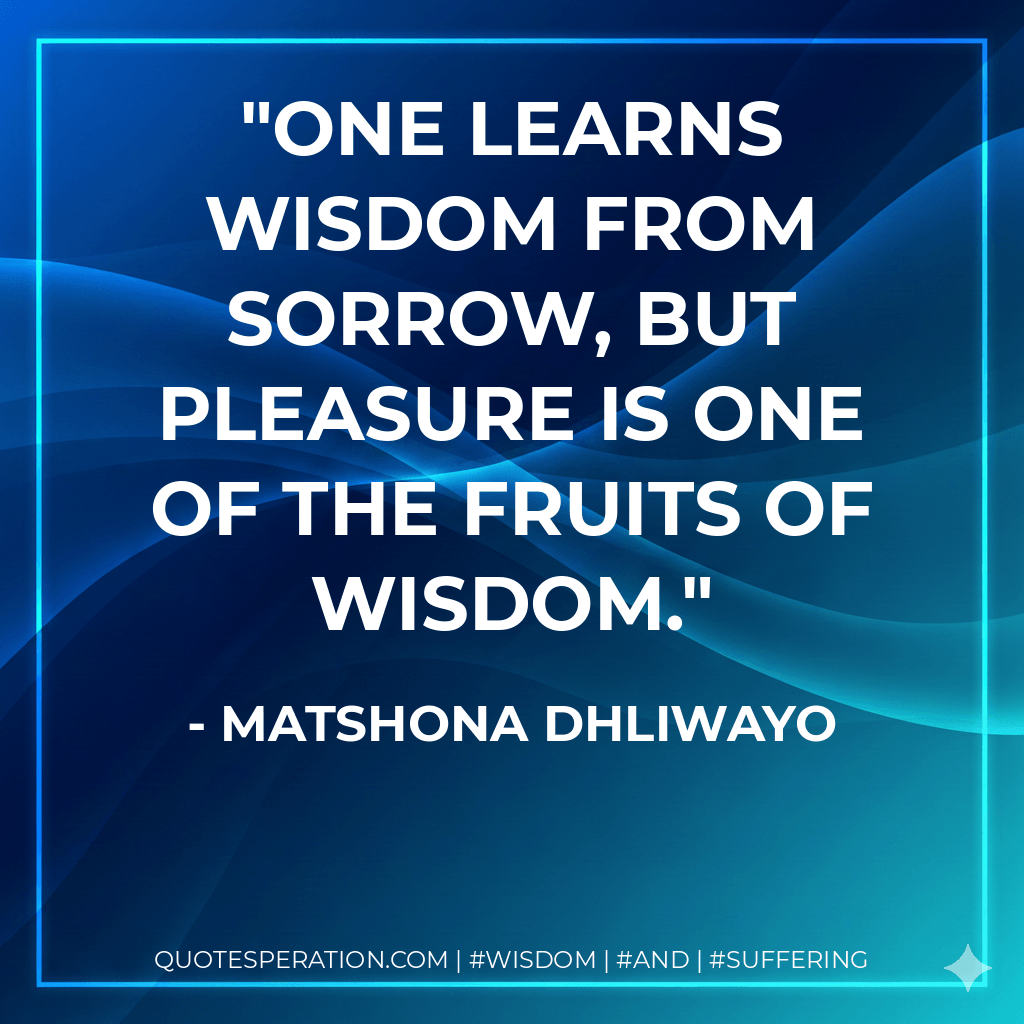 One learns wisdom from sorrow, but pleasure is one of the fruits of wisdom. - Matshona Dhliwayo