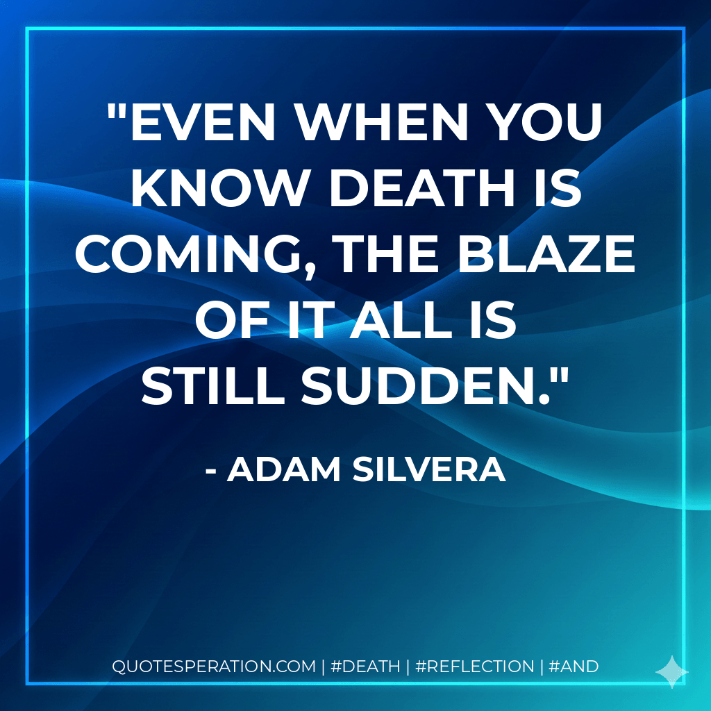 Even when you know death is coming, the blaze of it all is still sudden. - Adam Silvera