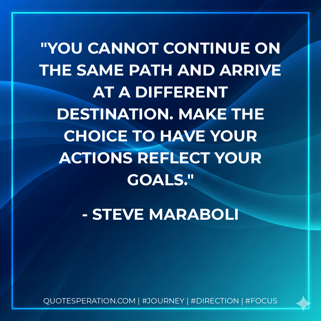 You cannot continue on the same path and arrive at a different destination. Make the choice to have your actions reflect your goals. - Steve Maraboli