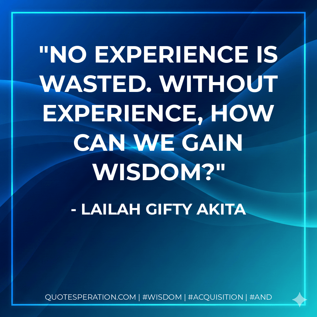 No experience is wasted. Without experience, how can we gain wisdom? - Lailah Gifty Akita
