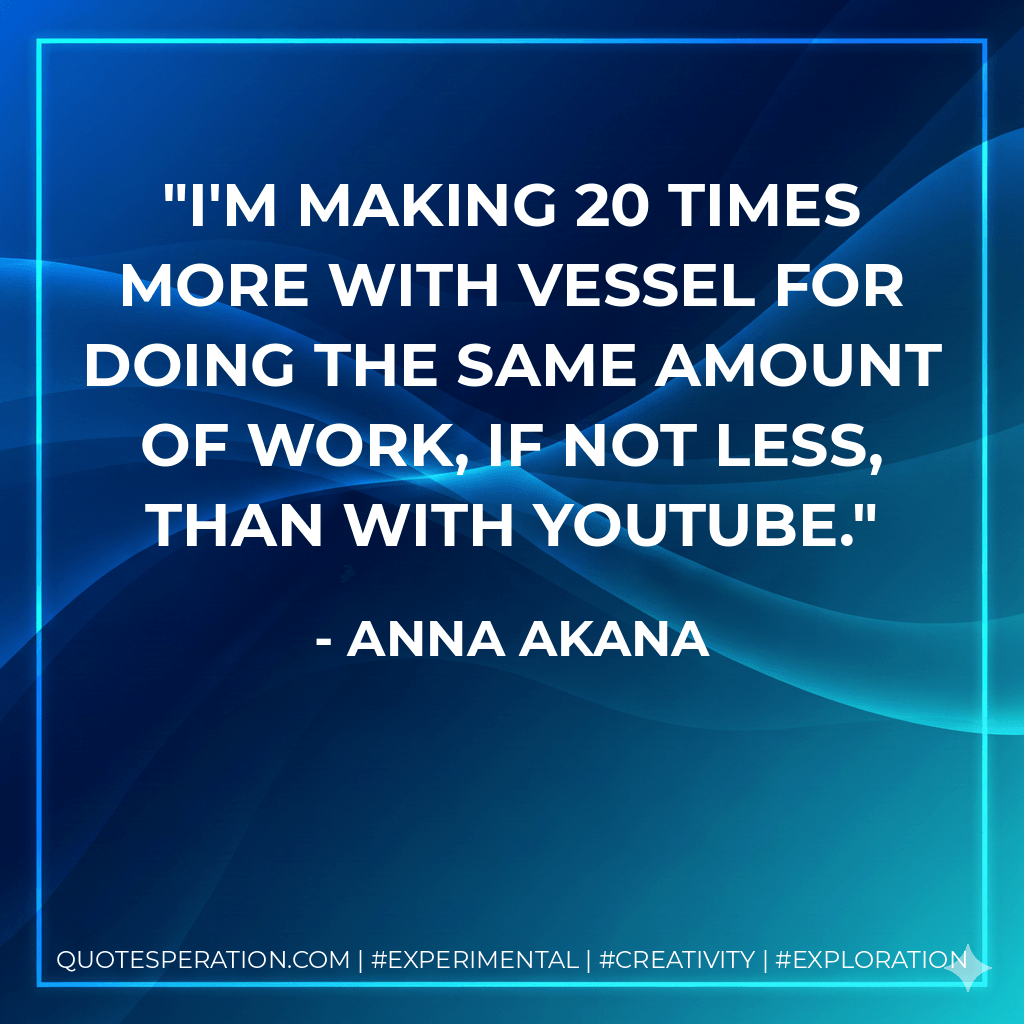 I'm making 20 times more with Vessel for doing the same amount of work, if not less, than with YouTube. - Anna Akana