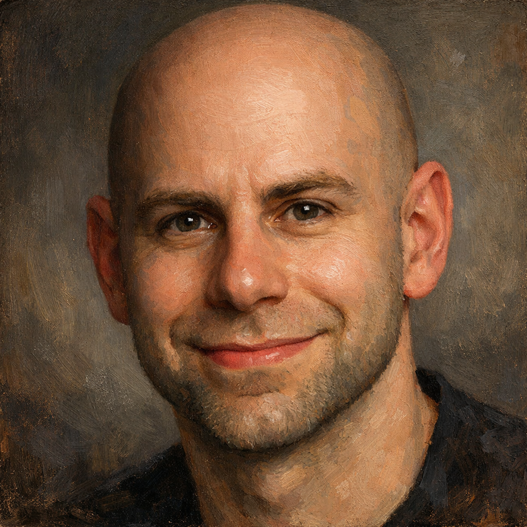 An oil painting of Adam Grant's face