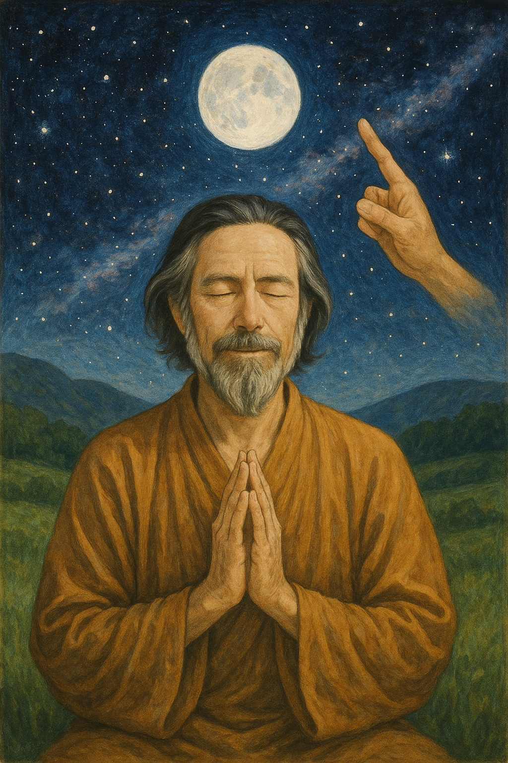 An oil painting of Alan Watts