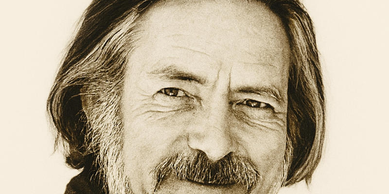 An oil painting of Alan Watts's face