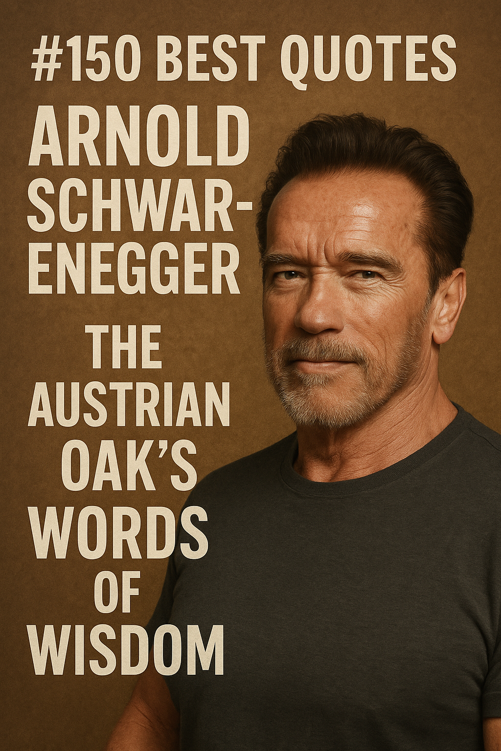 a stylized book cover for “150 Best Quotes by Arnold Schwarzenegger: The Austrian Oak’s Words of Wisdom.”