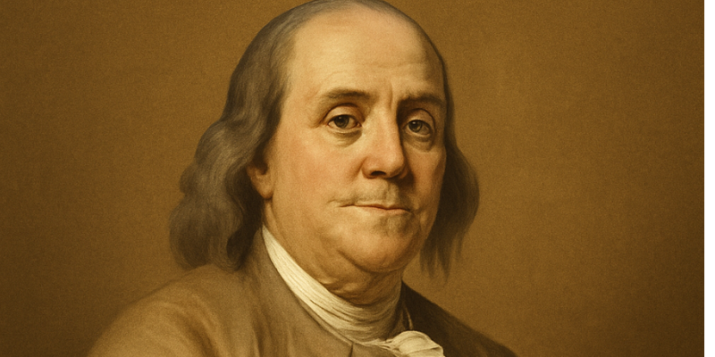 An oil painting of Benjamin Franklin's face