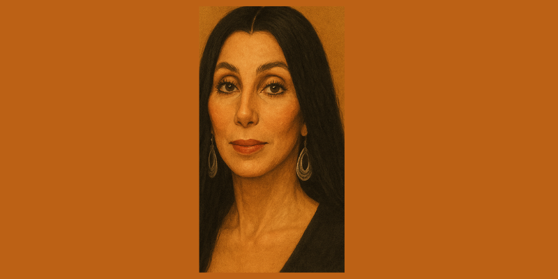 An oil painting of Cher's face
