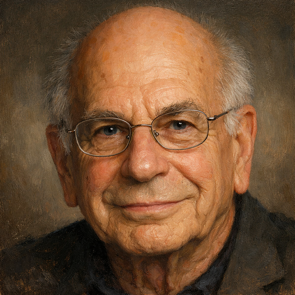 An oil painting of Daniel Kahneman's face