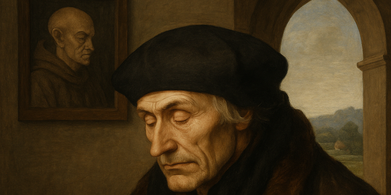 An oil painting of Desiderius Erasmus's face