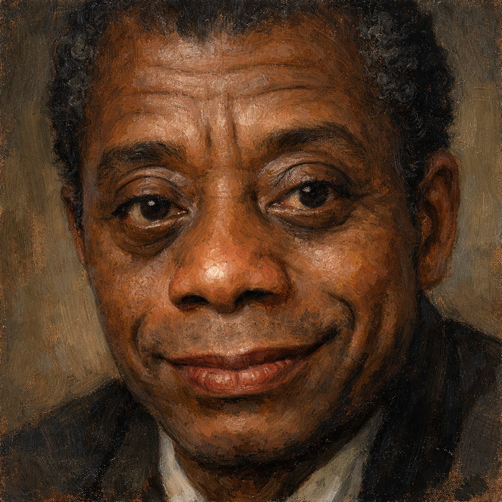 An oil painting of James Baldwin's face