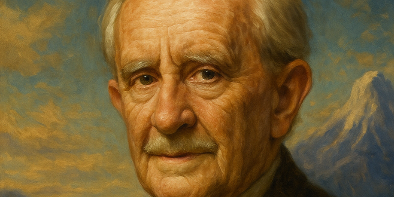 An oil painting of J.R.R Tolkien's face