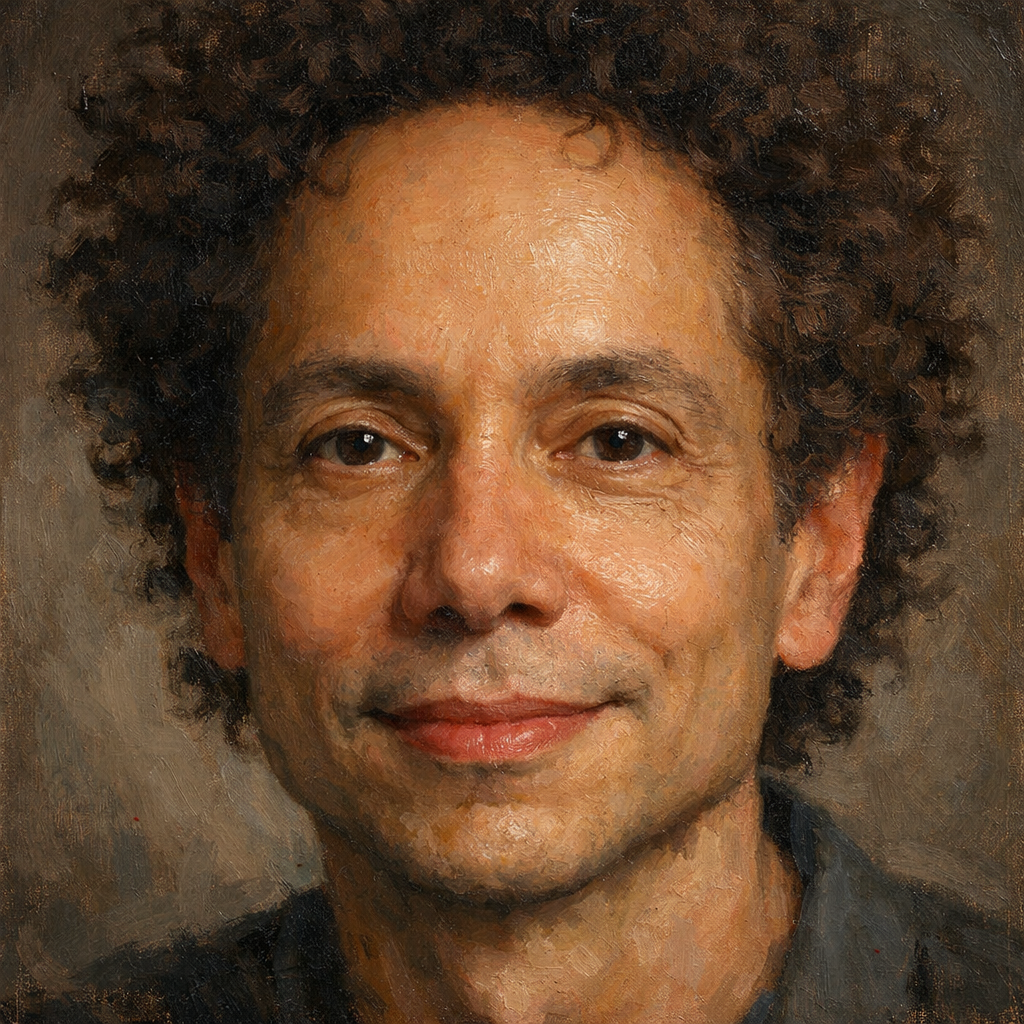 An oil painting of Malcolm Gladwell's face