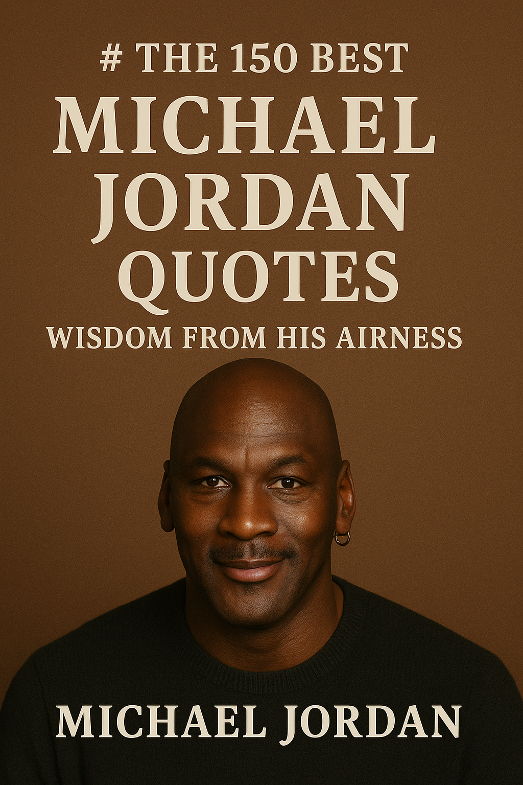book cover titled “The 150 Best Michael Jordan Quotes: Timeless Wisdom for Peace and Change.” The background is a warm brown tone, giving the image a grounded and classic feel.