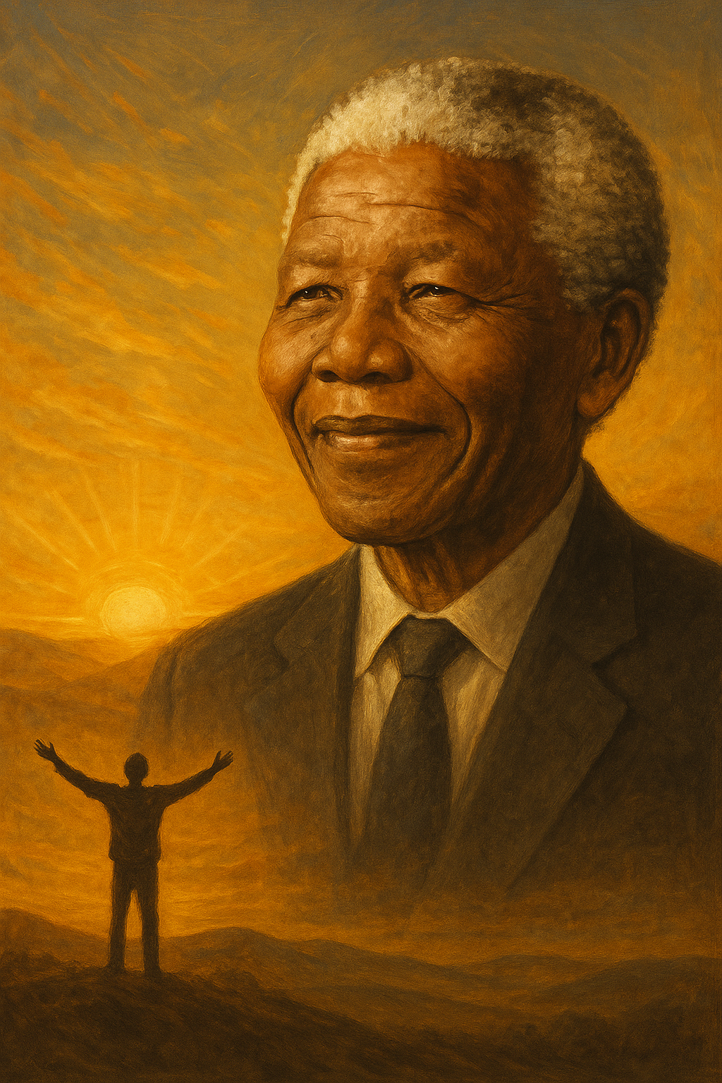 An oil painting of Nelson Mandela