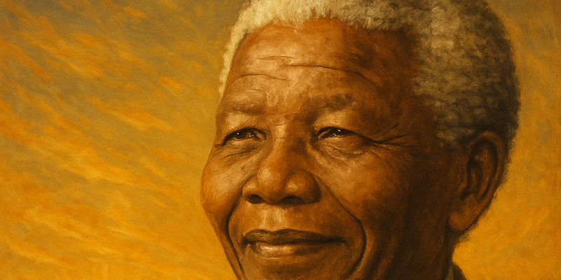 An oil painting of Nelson Mandela's face