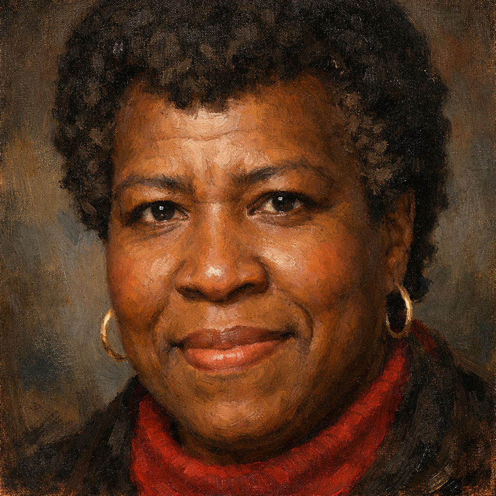 An oil painting of Octavia Butler's face
