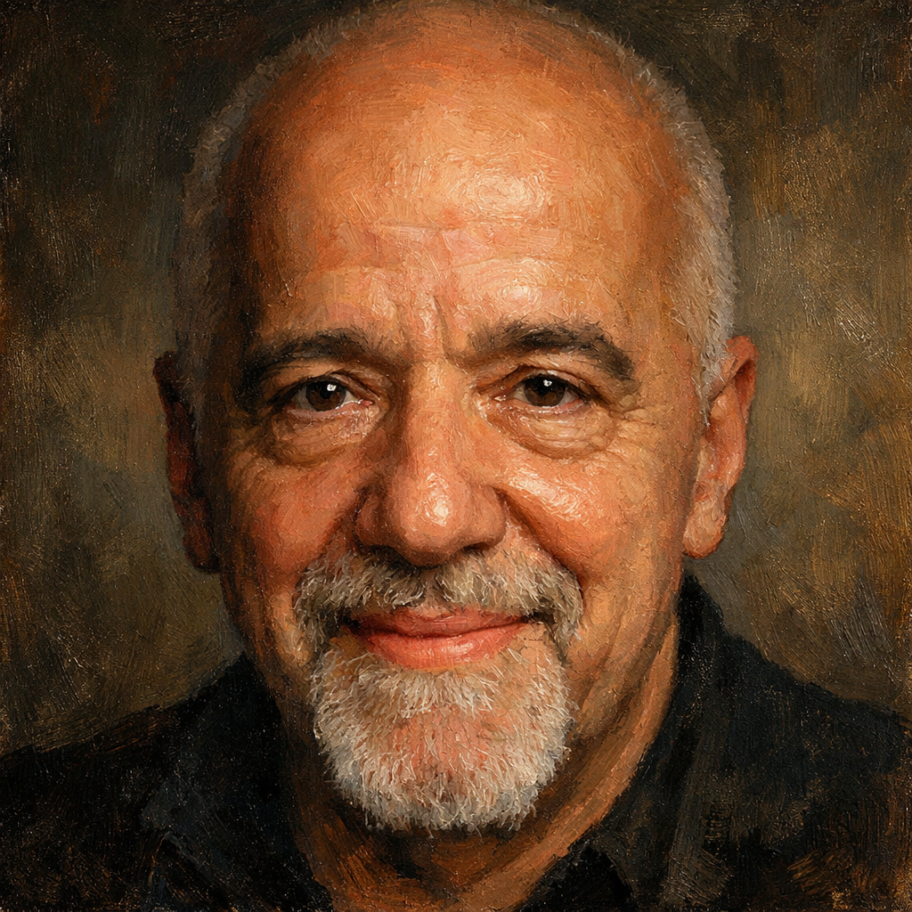 An oil painting of Paulo Coelho's face