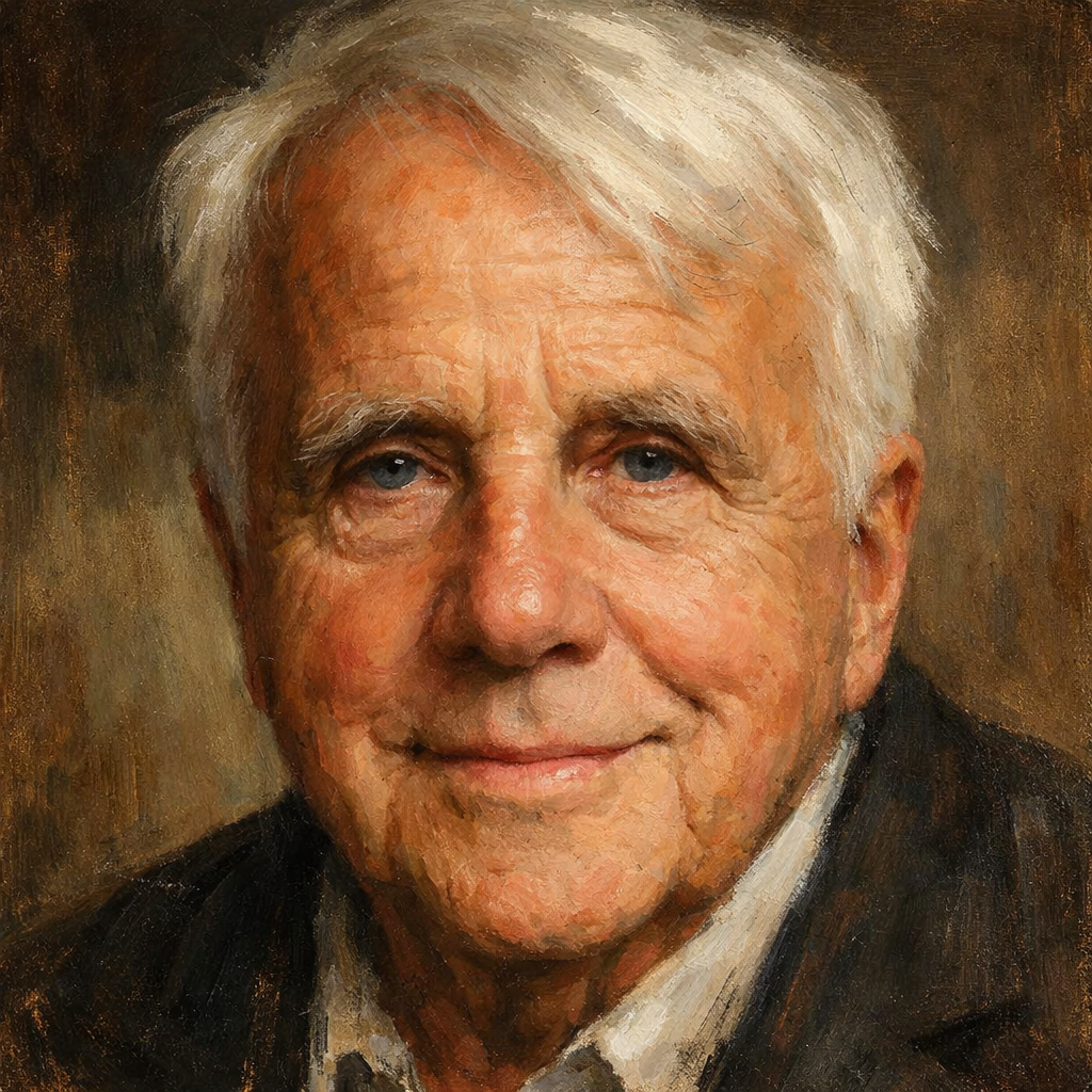 An oil painting of Robert Frost's face
