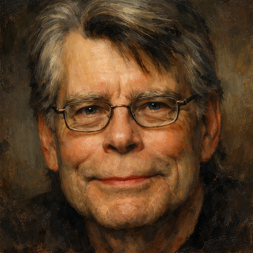 An oil painting of Stephen King's face