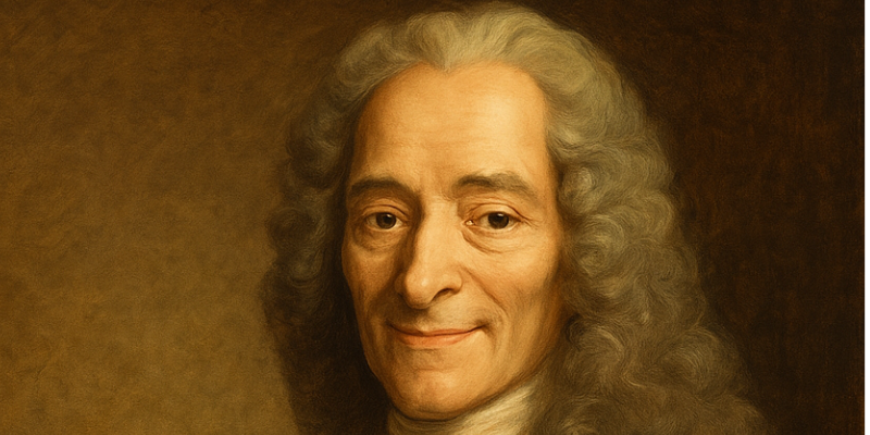 An oil painting of Voltaire's face